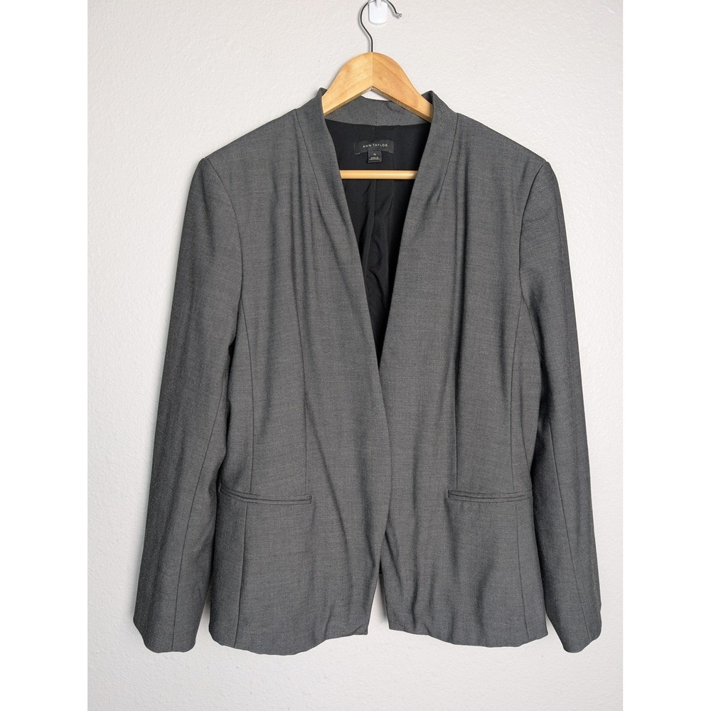 Ann Taylor Blazer Womens 14 Gray Shawl Lapel No Button Lined Suit Jacket